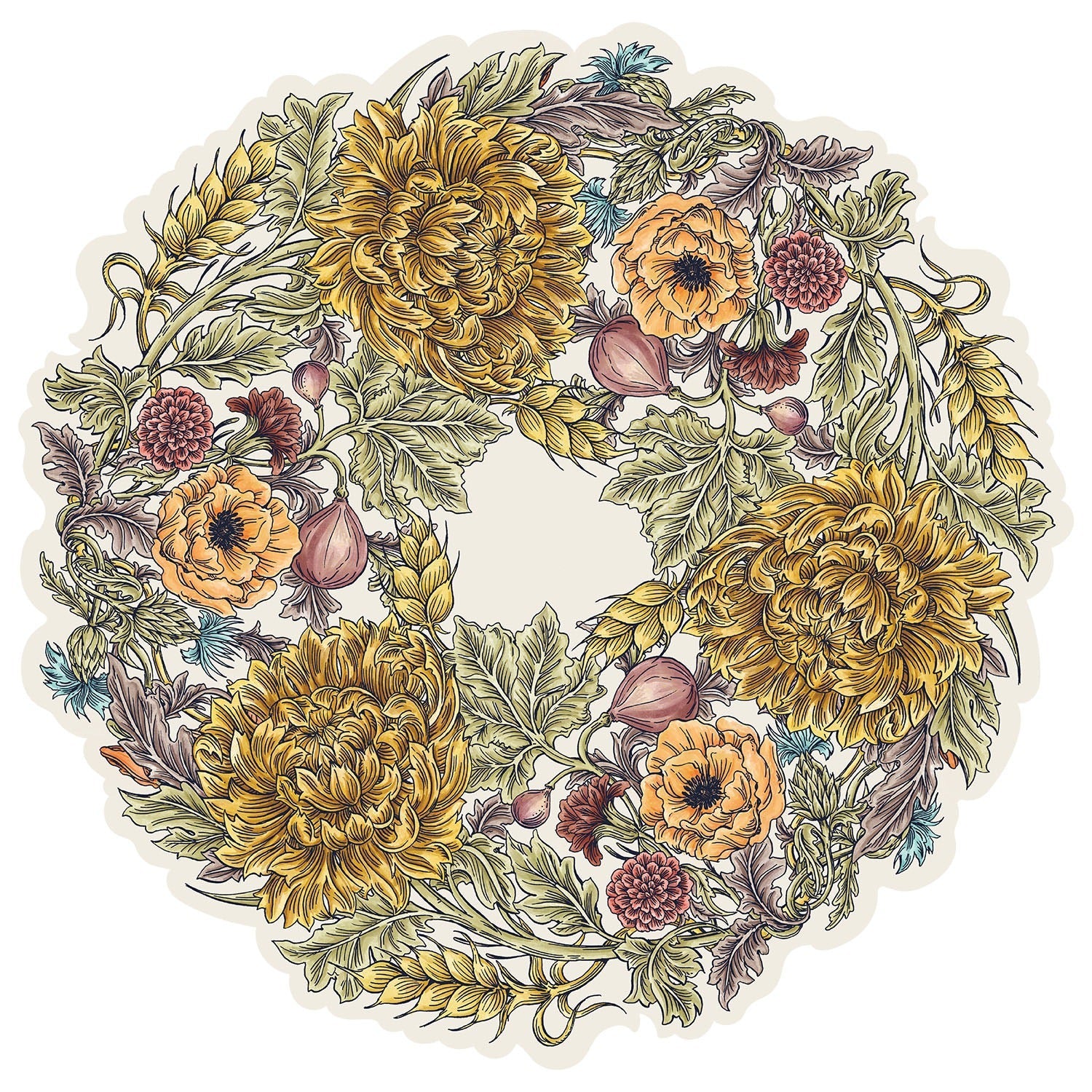 Die-cut Autumn Acanthus Wreath Placemat - 12 Sheets